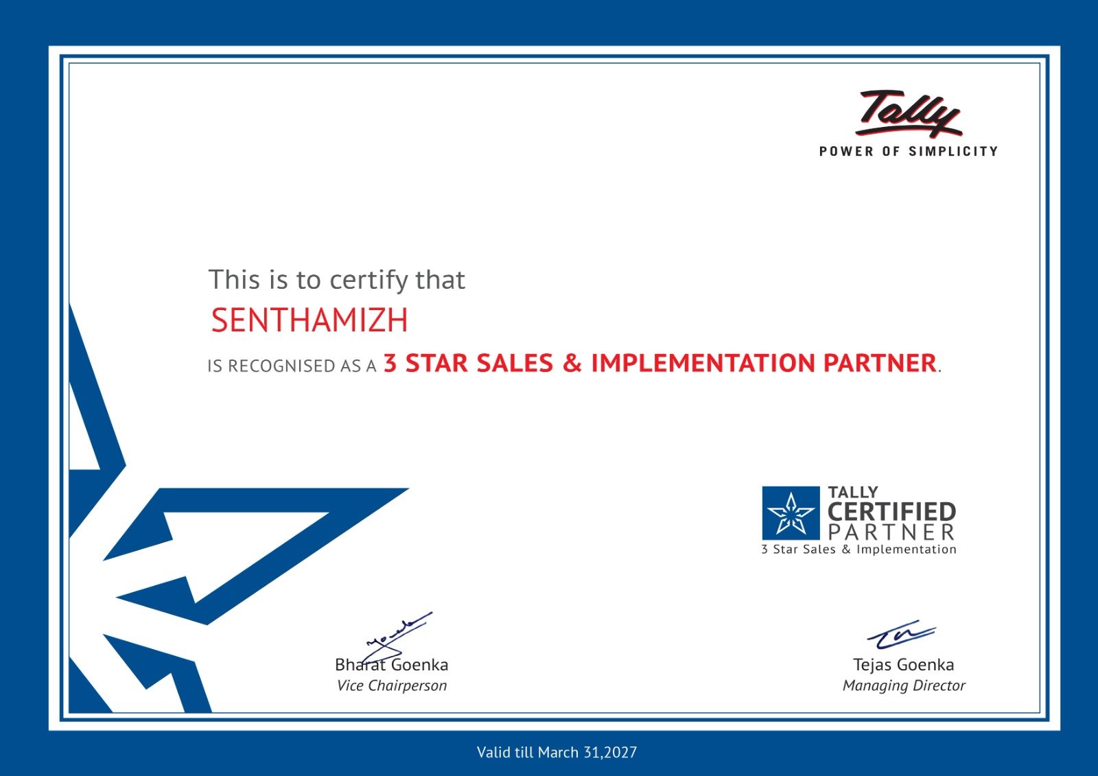 Verified & Authorised by Tally