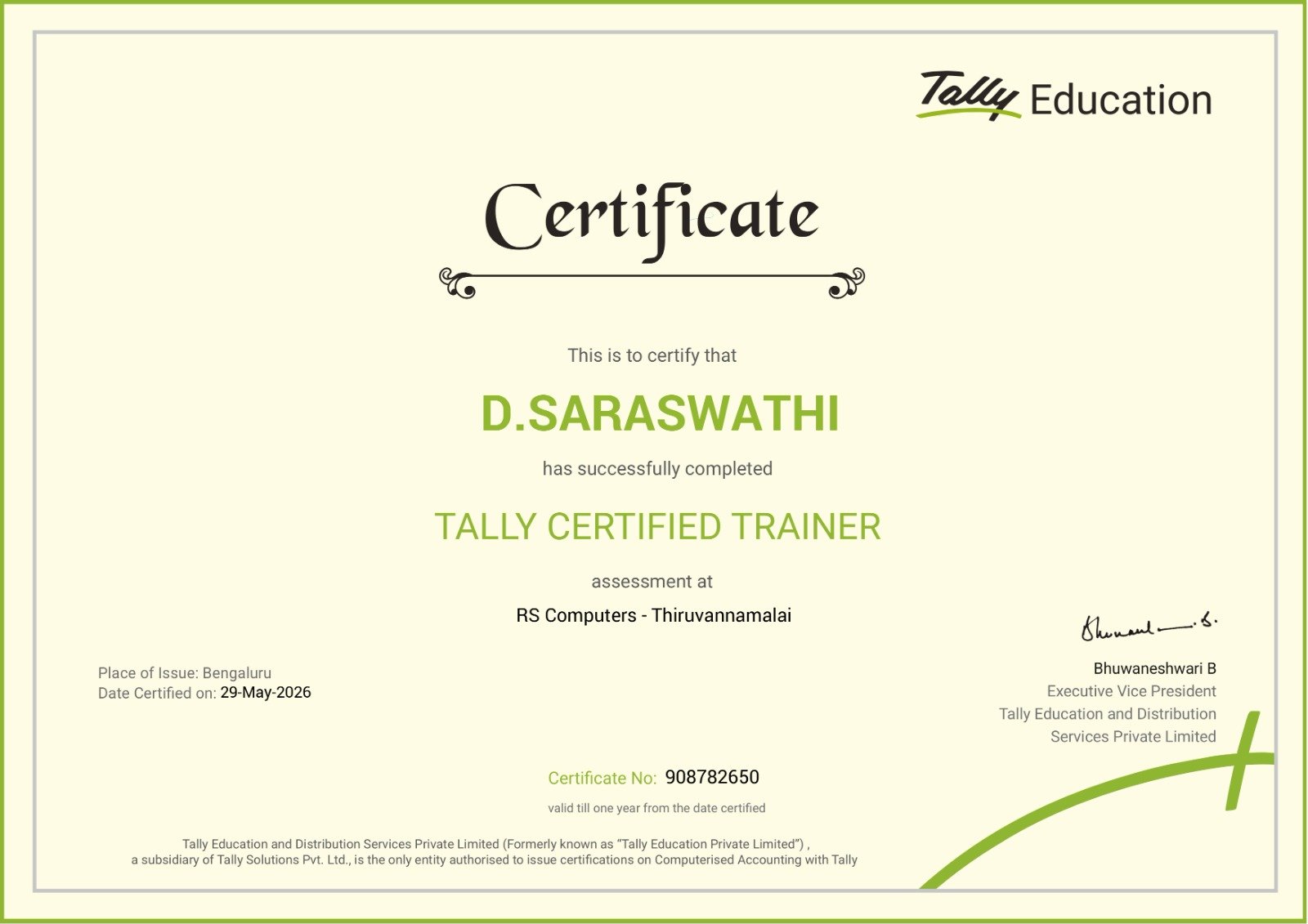 Verified & Authorised by Tally