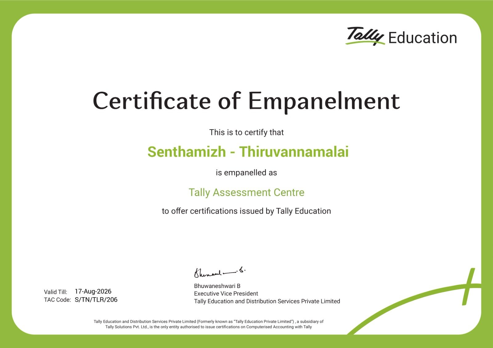 Verified & Authorised by Tally